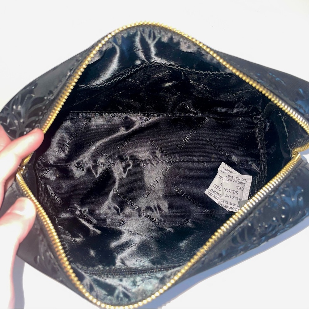 NWT Vince Camuto Black Floral Embossed Cosmetic Bag with Gold Hardware - Picture 7 of 11